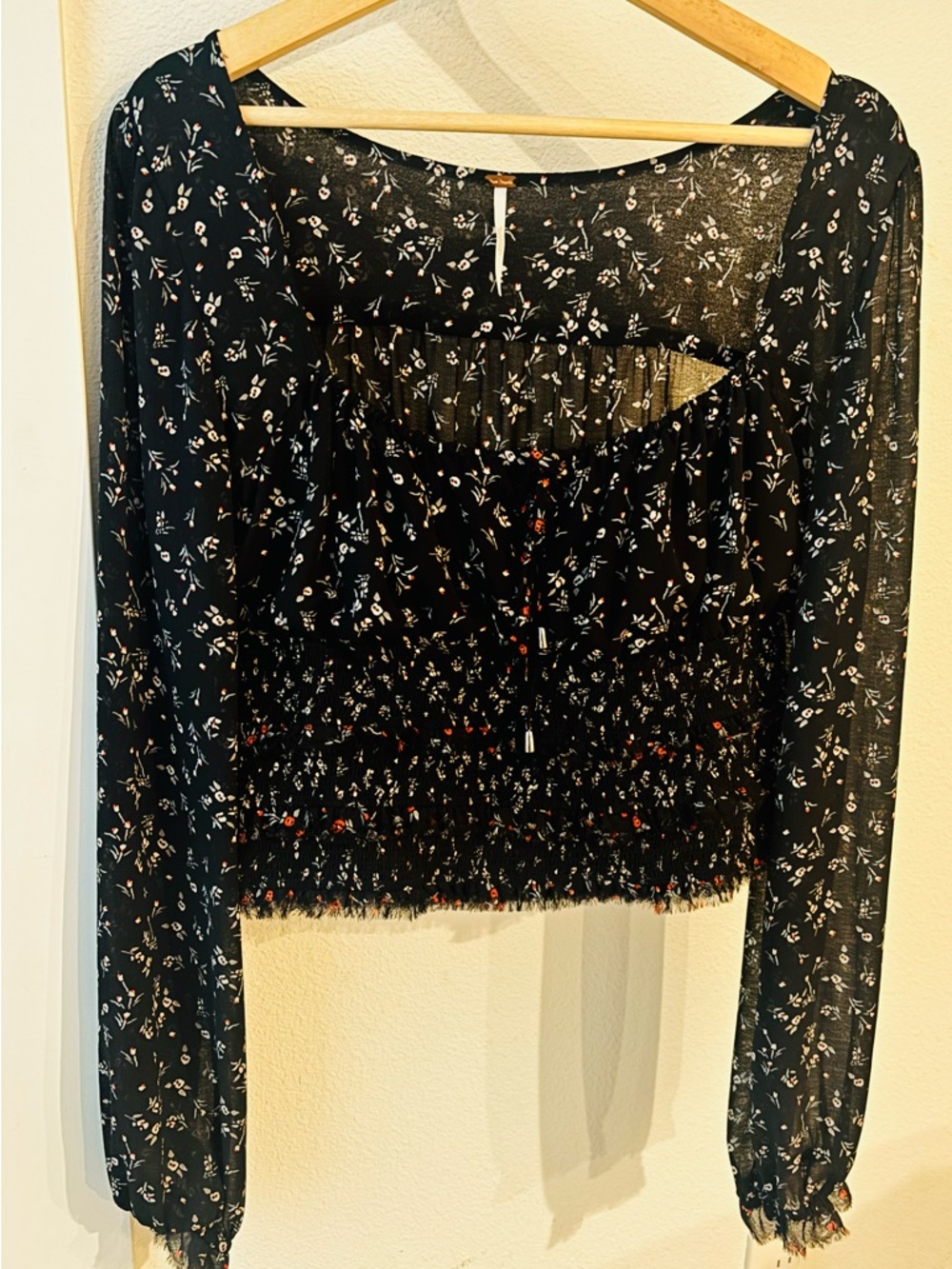 Free People Floral Smocked Cropped Top Size XL